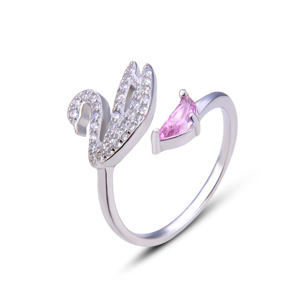 

Fine jewelry 100% 925 Sterling Silver Diamond Swan S925 Silver Ring