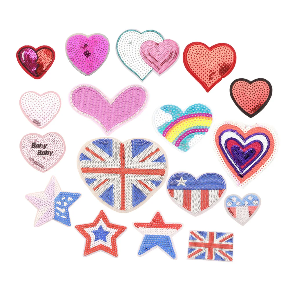 

yiwu wintop hot sale iron on decorative red pink star heart sequin patches for t shirt bag hat