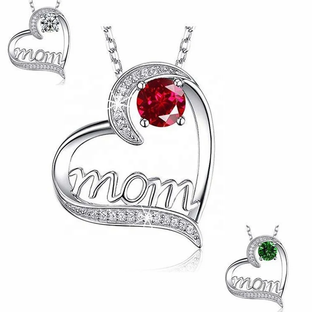 

Wholesale Crystal Gemstone Pendant Heart Necklace Fashion Mother's Day Gifts For Mom, Red,green,white
