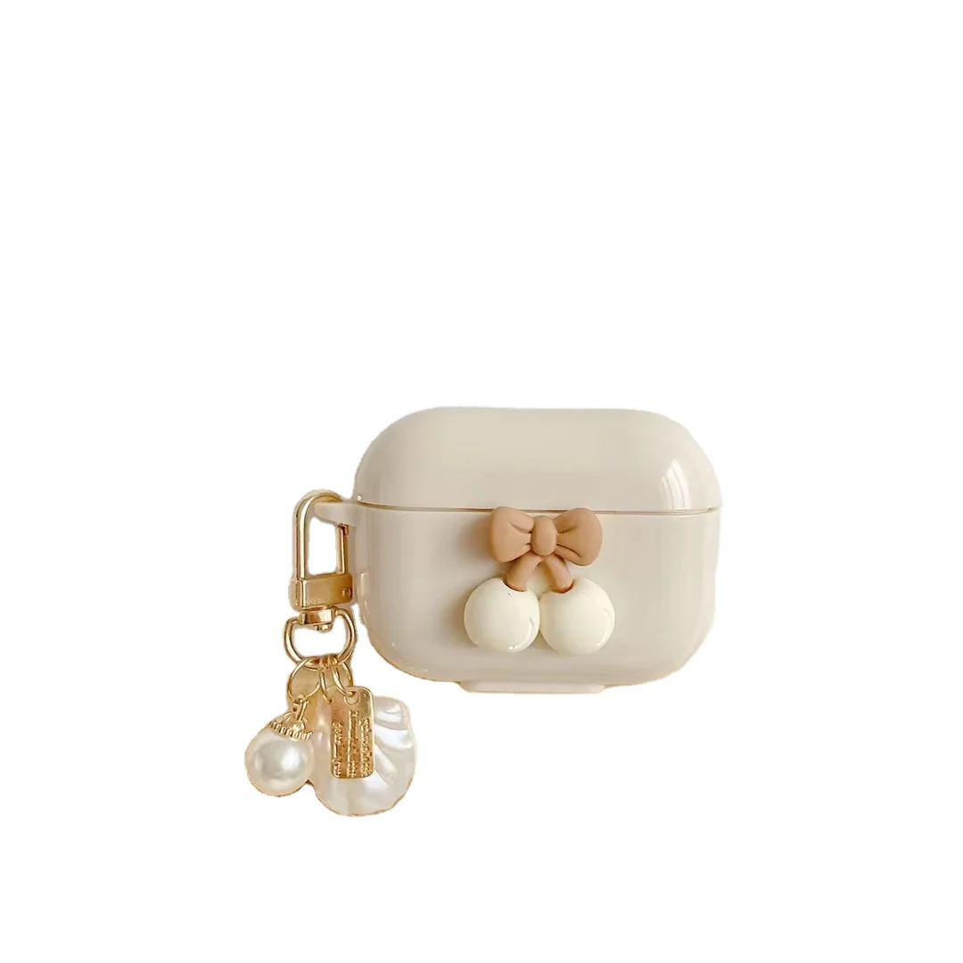 

3D Cute Design Pearl Clasp Lovely Cherry earphone case for airpods, White color