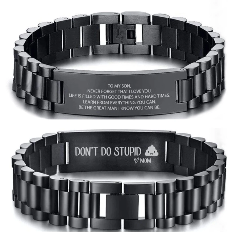 Stainless Steel to My Son Love Mom Courage Inpsirational humorous Wristband Watch Chain Link Bracelets