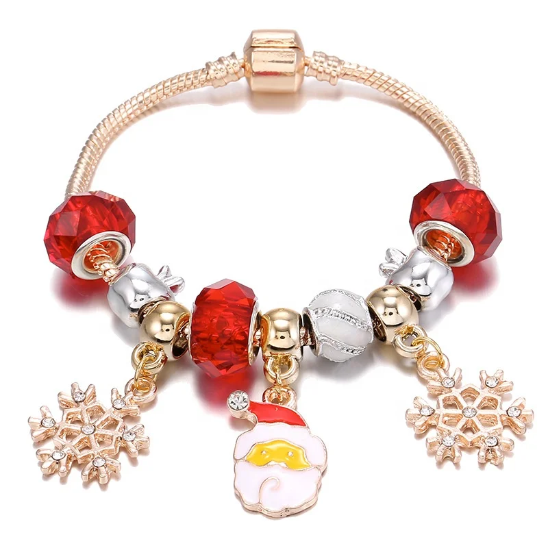 

Christmas Day's Gift High Quality Crystal Jewelry Red Gemstone Snowflake Pendant Fashion Women Santa Claus Bracelet