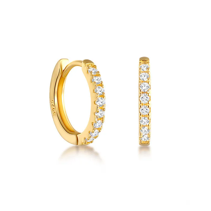 

Fashion High Polished 18k Gold Plated Zircon Channel Earrings 925 Sterling Silver Diamond Hoop Earrings For Women