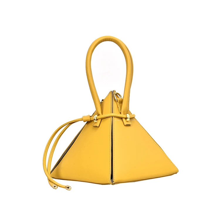 

AZB455 Triangle Shape Pu Hand Bag Women Drawstring Handbag Purse Fashion Stitched Triangle Purse Handbag One Shoulder, Many colors customized