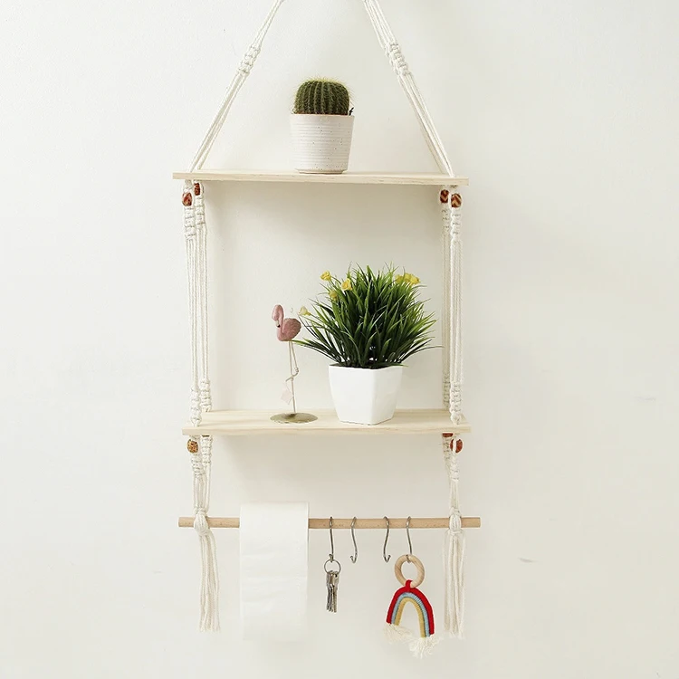 

bohemian macrame shelf macrame Towel rack boho decor macrame plant hanger shelf for home decoration, White