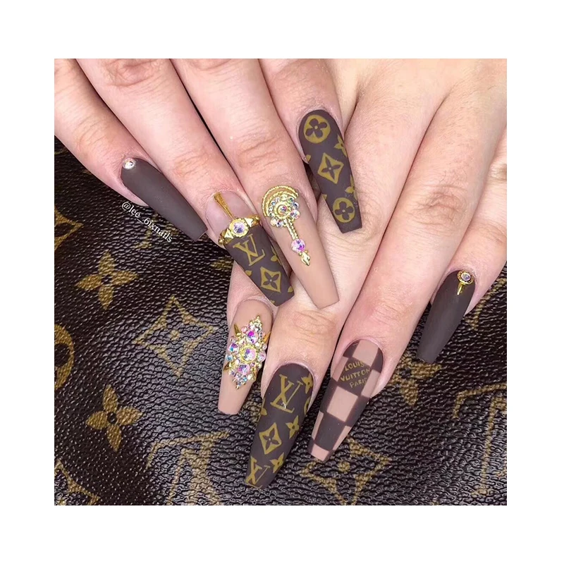 

Couo 12 Pcs Long French Fake Nails Ballerina Press on Nails Dragon False Tips Glossy Full Cover Artificial Nails