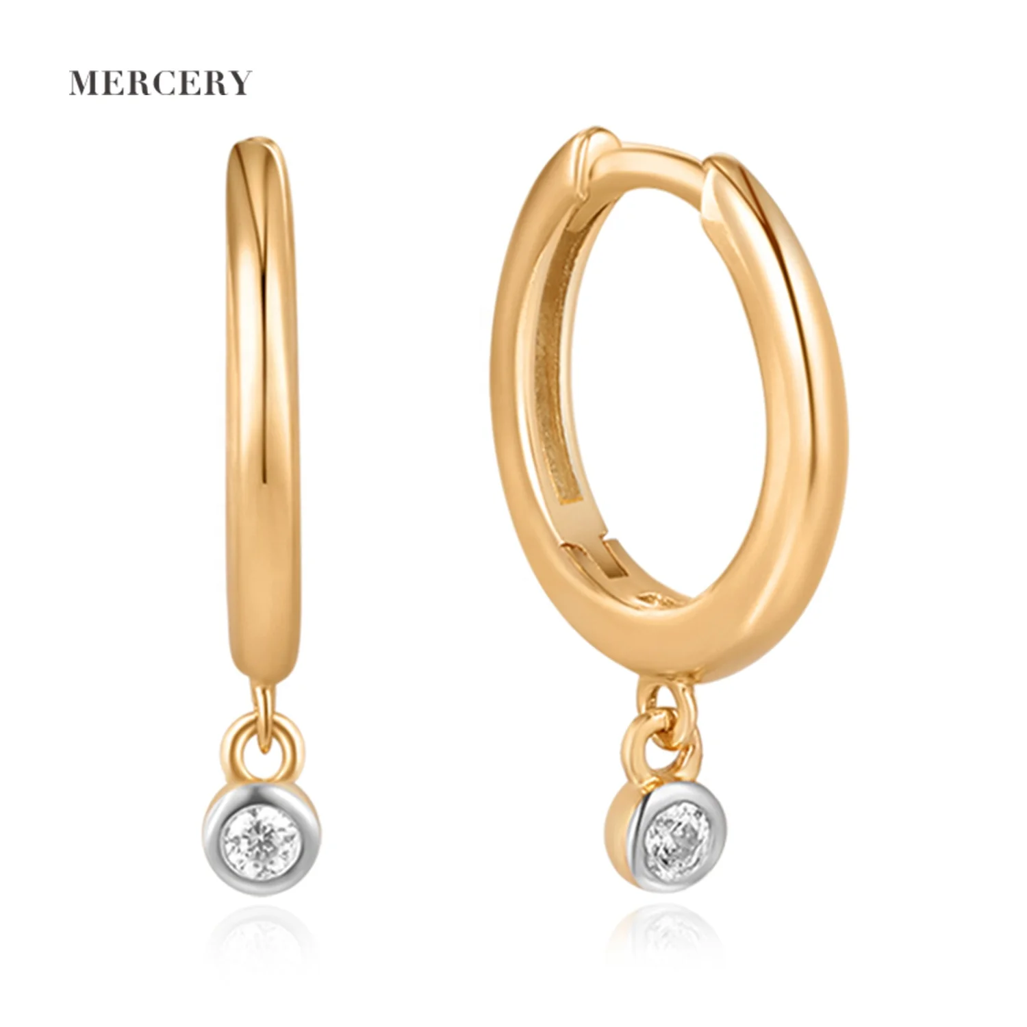 

mercery Fine Jewelry Minimalist Temperament Drop Hoop Huggie Earring White Gold Plated 14k Solid Gold Diamond Dangle Earrings