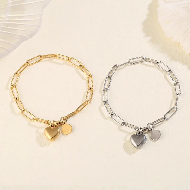 

Fashion Simple Design Heart Peach Heart Stainless Steel Gold Plated Bracelet For Women Jewelry