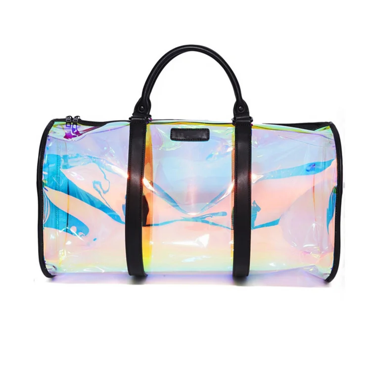 

New fashion clear waterproof female luggage laser PVC women clutch duffle bags travel, 3 colors