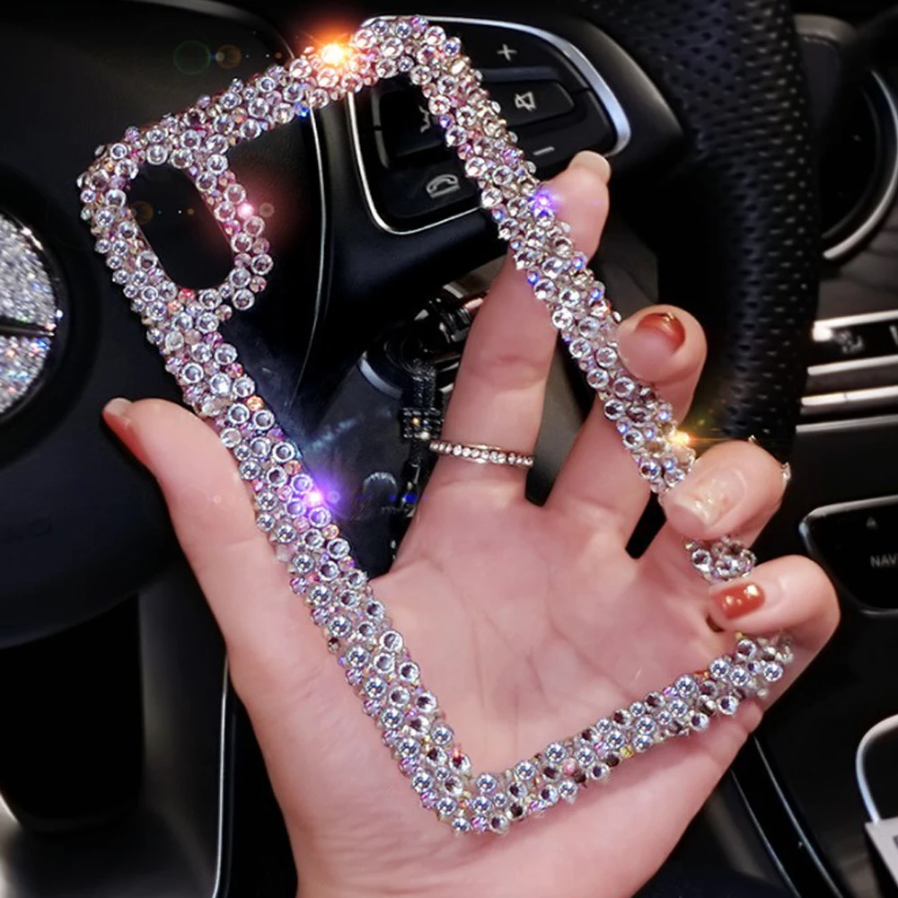 

DIY Glitter Diamond Sparkling bling-bling fancy jewellery Transparent case border drill Phone case for Iphone Samsung Xiaomi, Transparent border drill