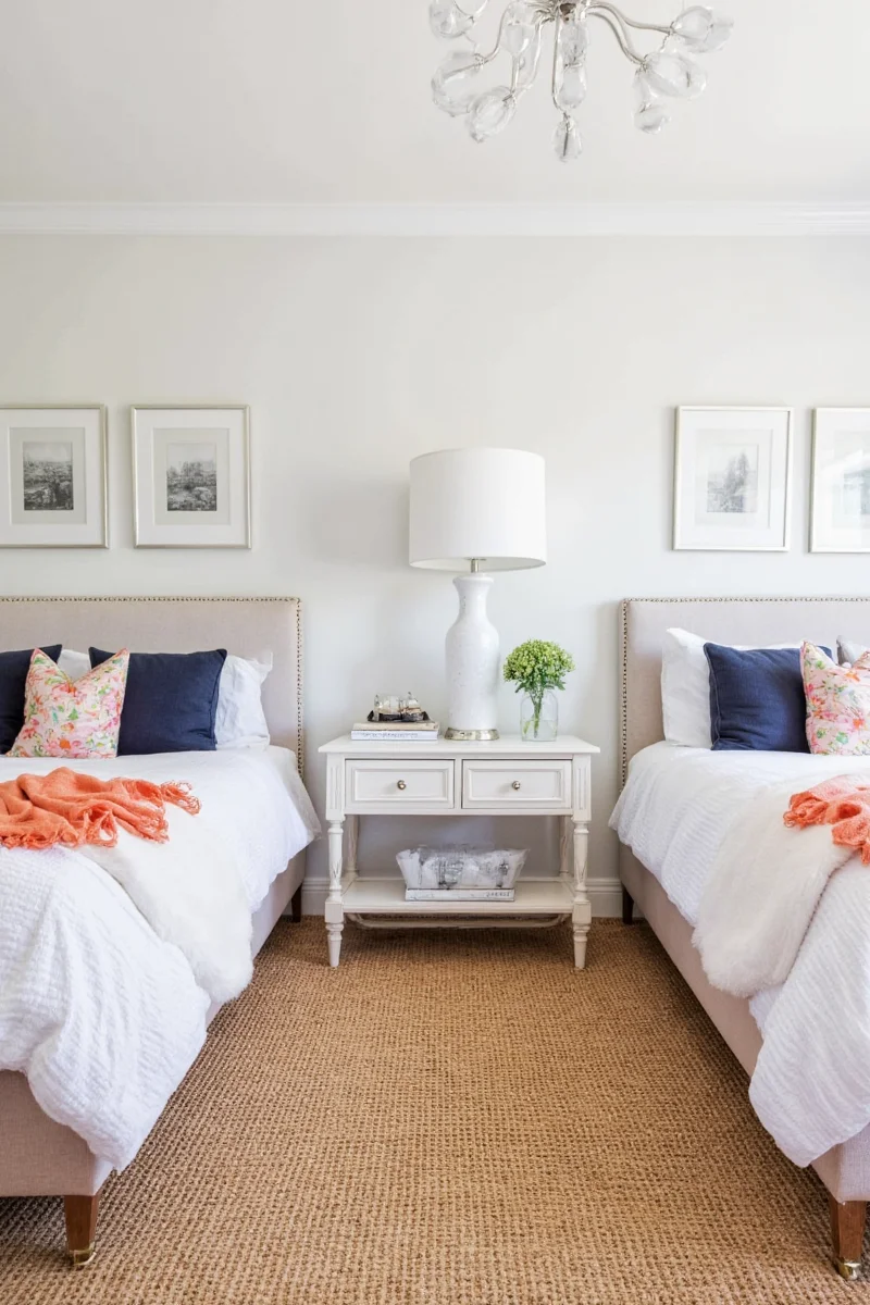 Teen bedroom with hand-painted mural and handmade lamp