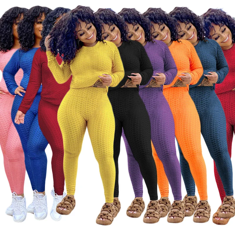 

2021 Latest Hot Selling Yoga Suit Tight Long Sleeve Seamless High Waist Spandex Bubble Net Yoga Set Lady Yoga Body Suit Sports