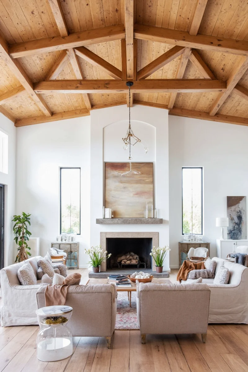 Family Room Featuring Faux Beams