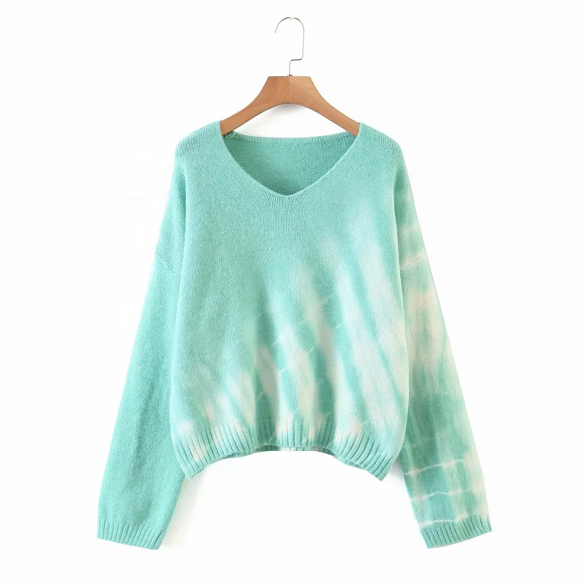 

Women oversized chunky crop top sweater knitted harajuku tie-dyed long sleeve plus size sweater women Winter jumper
