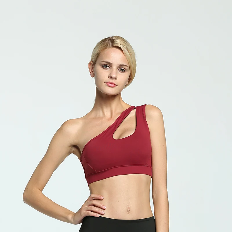 

Custom Fitness Yoga Wear Private Logo Label One Shoulder Yoga Bra Women Sports Bra Top, As picture