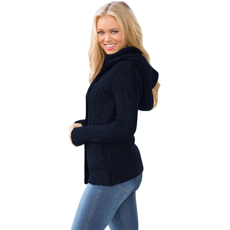 

2020 Hot Selling coat Long Sleeves sweater cardigan big pocket knitted hooded cardigan