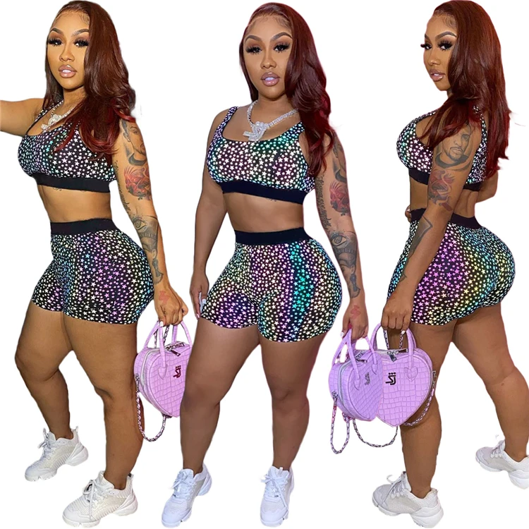 

wholesale fashion printed tube top and shorts set two piece pants set
