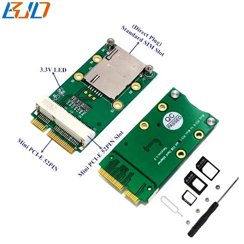 

Mini PCI-E PCIe 52PIN to mPCIe Wireless Module Adapter Riser Card with SIM Slot for 3G 4G LTE Modem, Green