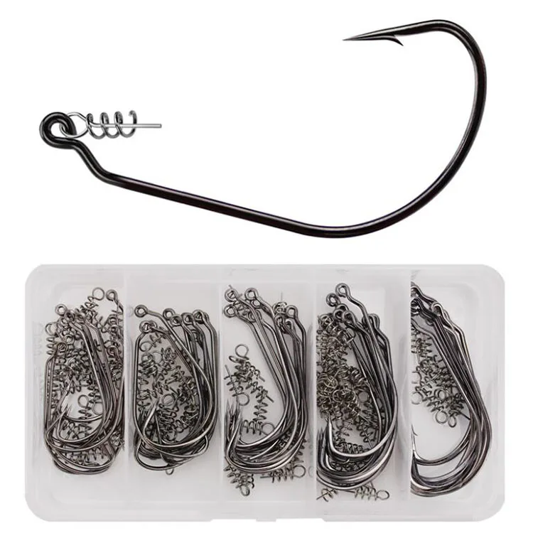 

WEIHE Good quality 50pcs/box Crank hook with purl set fishing jig worm hooks set