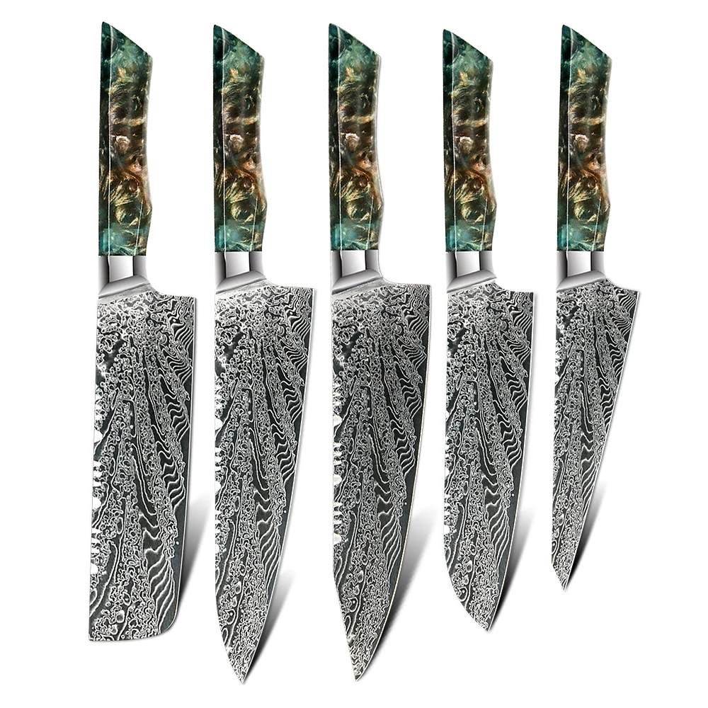 

OEM damaskus steel Cutlery Messer Knife set Colorful Chef knife set