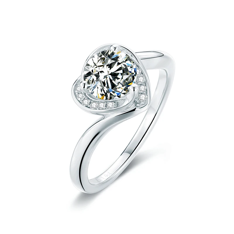 

Wholesale 1Ct Heart Shape Moissanite Ring Silver 925 Engagement Ring Moissanite Diamond Wedding Ring for Women
