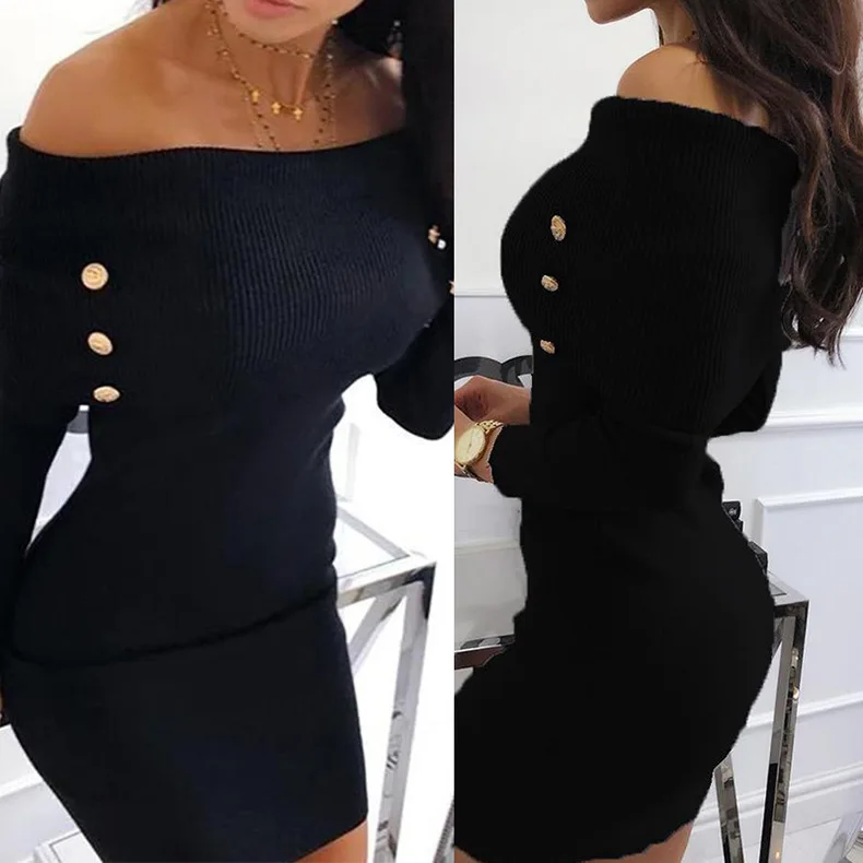 

Spring and autumn burst fashion design female sexy shoulder tight wrap buttock dresses in 2022 she in, 1 color