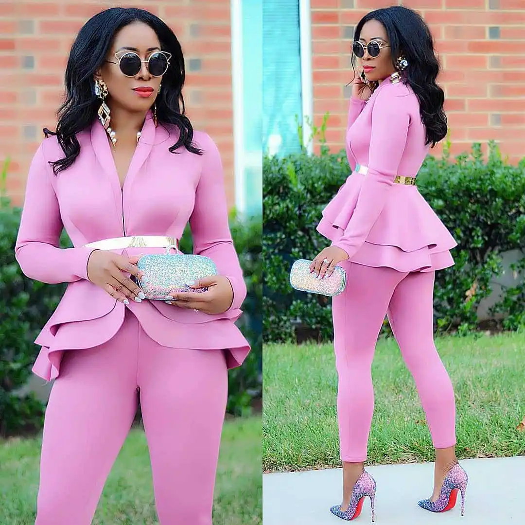 

Trending products 2021 new arrivals Fashion Clothing Office Ladies 2 Piece Suits Pure Colour Sexy Women's Two Piece Pants Set, Picture shows