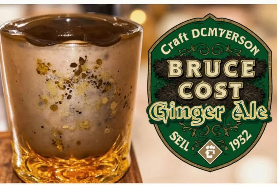 Bruce Cost Ginger Ale bottle next to fresh ginger root showing natural ingredients