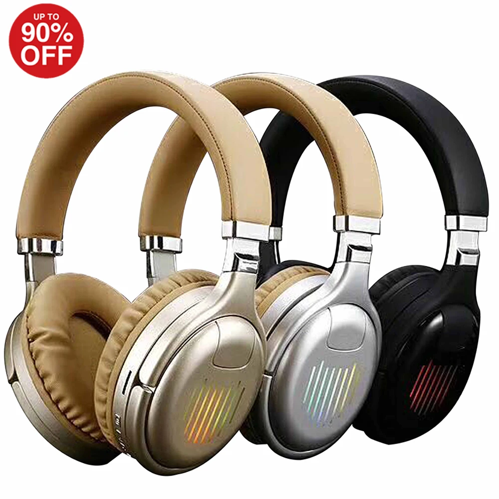 

2021 LED Light Wireless Headphone Foldable Design Gold Color FM Headset