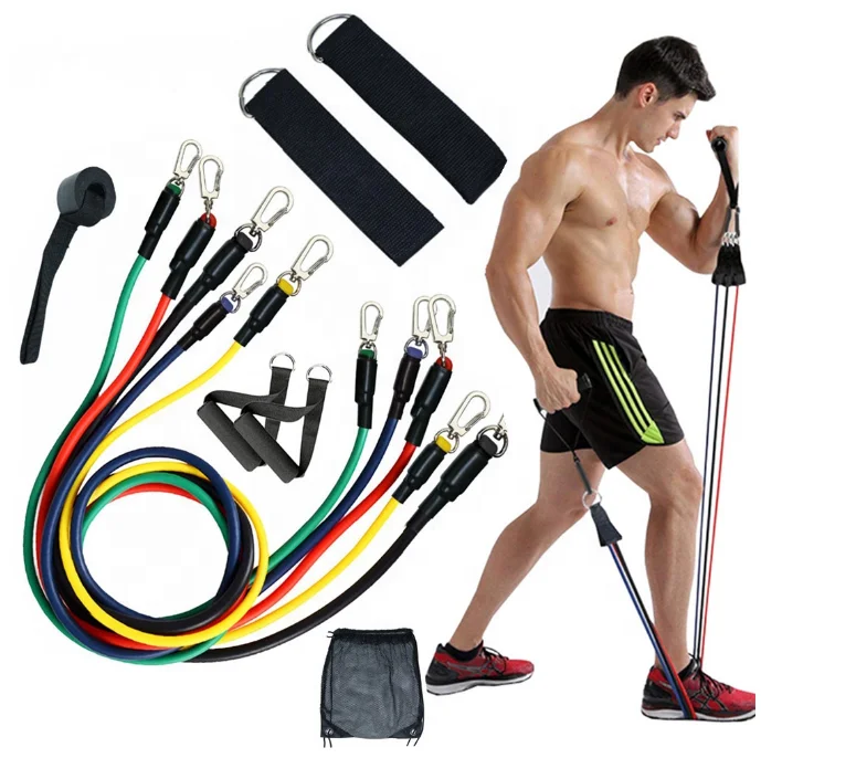 

Hot Selling Fitness Exercises Heavy Tpe Latex 11pcs Resistance Band Set, Resistance Bands Tubes, Resistance Tube Band Set, Red/yellow/black/green/blue