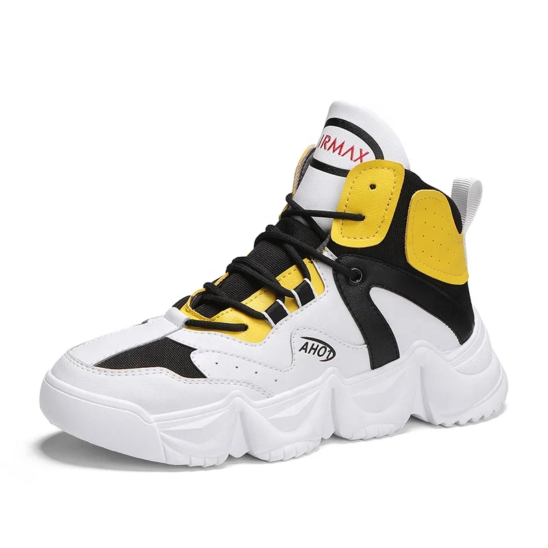 
Custom Brand Cheap 2019 New High Top Fashion Sneaker For Men Leather Upper Breathable Walking Shoes Thick Bottom L-1573 