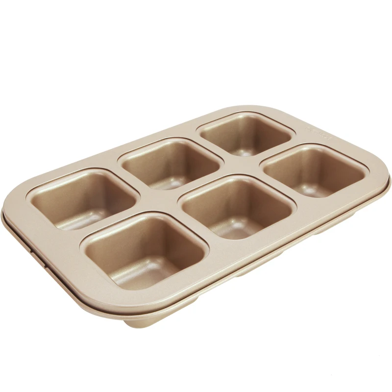 

CHEFMADE Brownie Cake Pan 6-Cavity Muffin Pan Blondie Bakeware for Oven Baking 6 Cup Non-stick Square Mould, Champagne gold