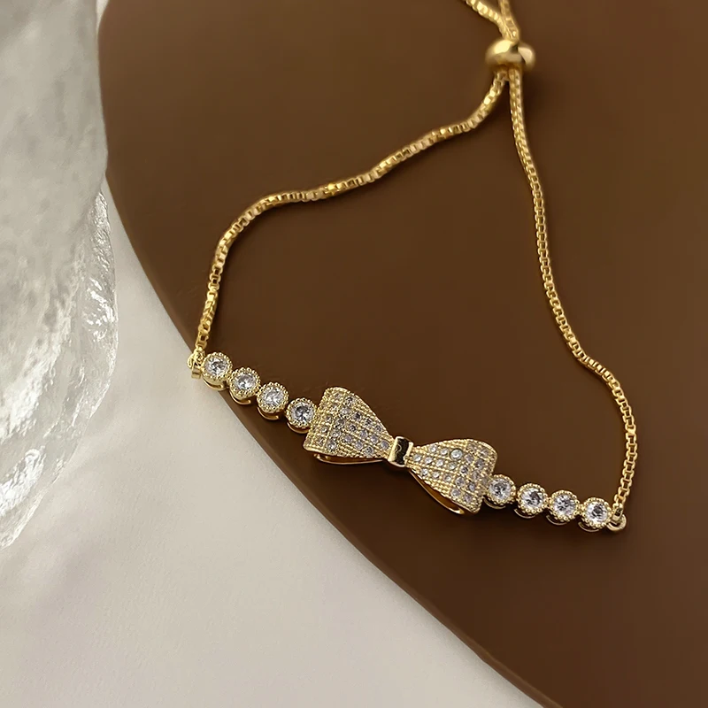 

Vershal B-88 Elegant 18k Gold Plated Luxury Zircon Bowknot Tennis Bracelet For Women Jewelry