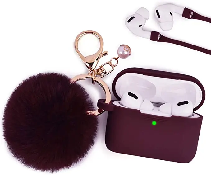 

Best Selling Soft Silicone Earphone Case For AirPods Pro Shockproof Cover With Pompom Fur Ball Keychain