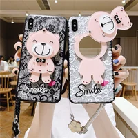 

Fashion 3D Lace Flower Bear Makeup Mirror Soft mobile phone case for iPhone 6S 7 8 Plus X XR XS MAX 11 Pro max 11Pro 11