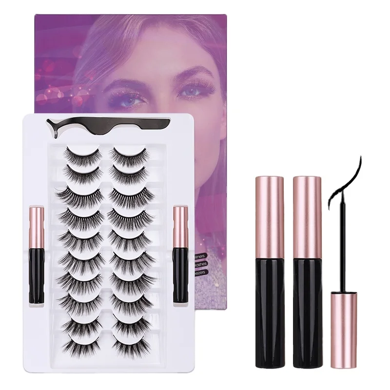 

Lashes Factory 10 pairs Magnetic Eyeliner False Eyelashes Magnetic Eyelashes Kit, Black