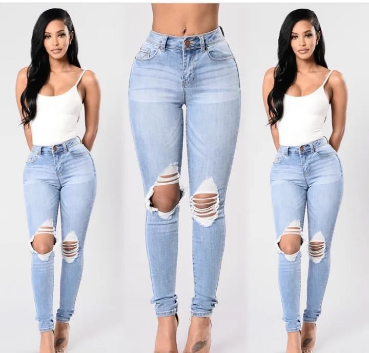 

2020 Hot Sale Mom Plus Size High Waisted 5xl Blue Skinny Elastic Boyfriend Ripped Jeans