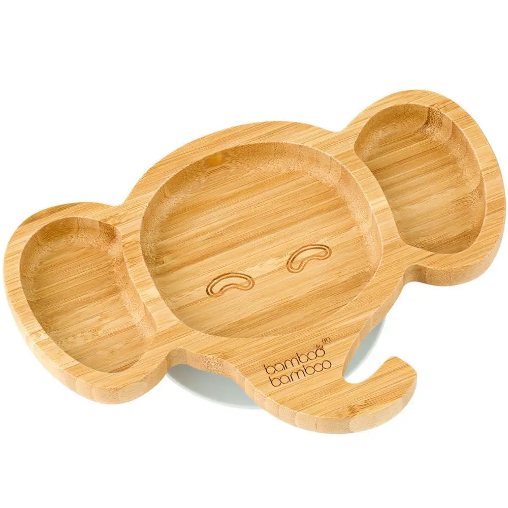 

Stay Put Suction Ring Baby Feeding plate and Spoon Set Bamboo plate with Spill Proof