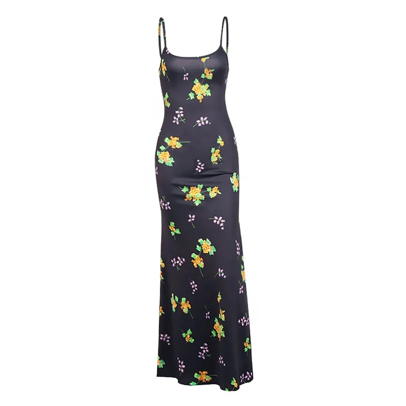 

Spring and Summer New Sexy Print V-neck Halter Strap Long Dress