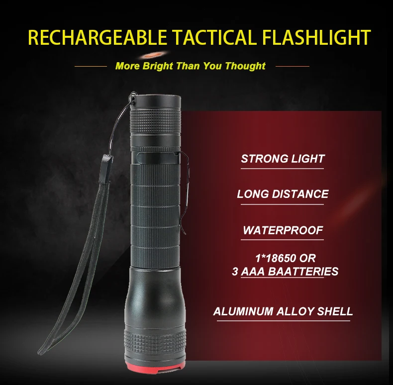 10w Aluminum Alloy 1000 lumens led torch light With Clip 5 Modes Tactical rechargeable flashlight supplier