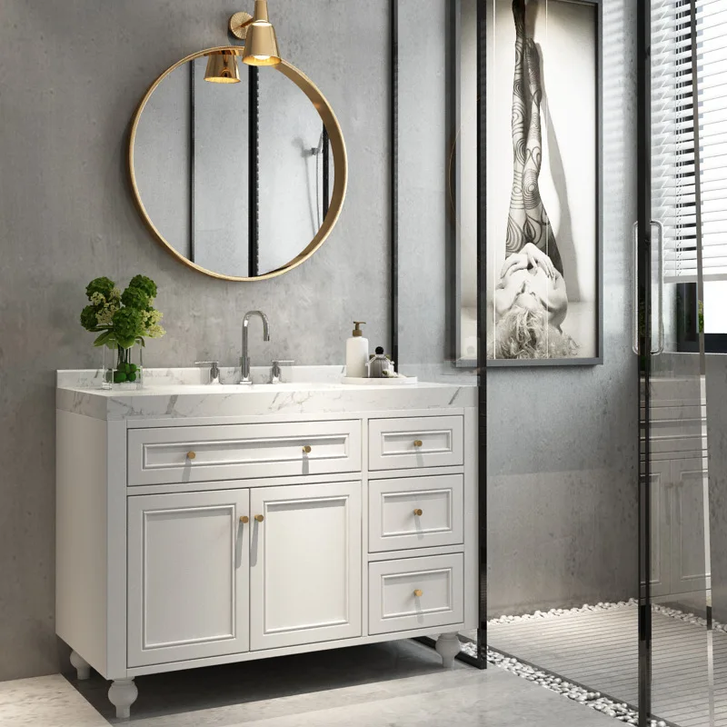 Nordic bathroom cabinet combination under the countertop round mirror American solid wood floor cabinet bathroom wash
