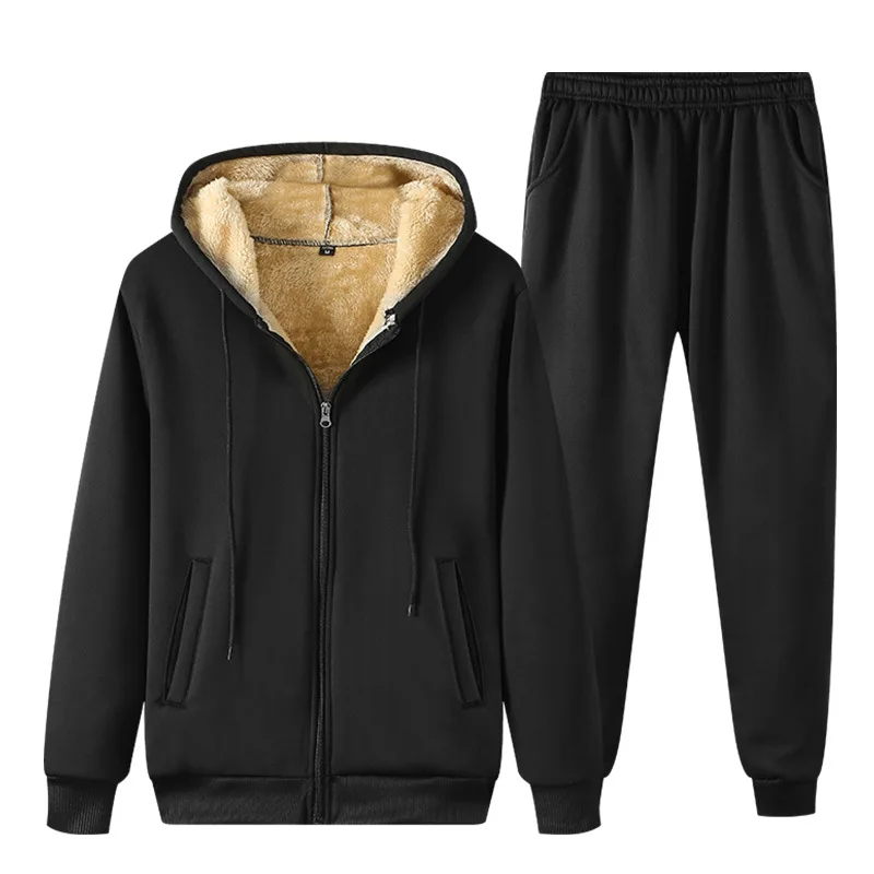 

Winter Lamb Plus Velvet Round Neck Sweater Hooded Jacket Trousers Warm 3-piece Sports Leisure Suit