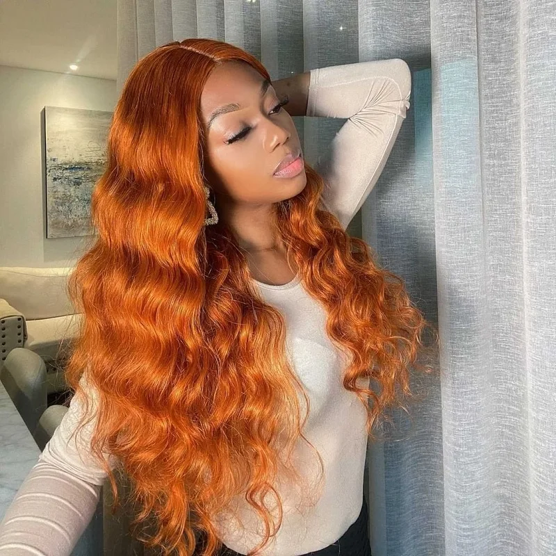 

Ginger orange lace front wig loose wave ginger human hair lace wig with pre plucked hair line for black women