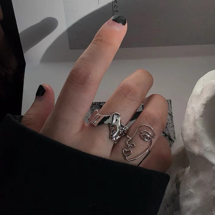 

2020 Face Abstract Art Design, Open Ring