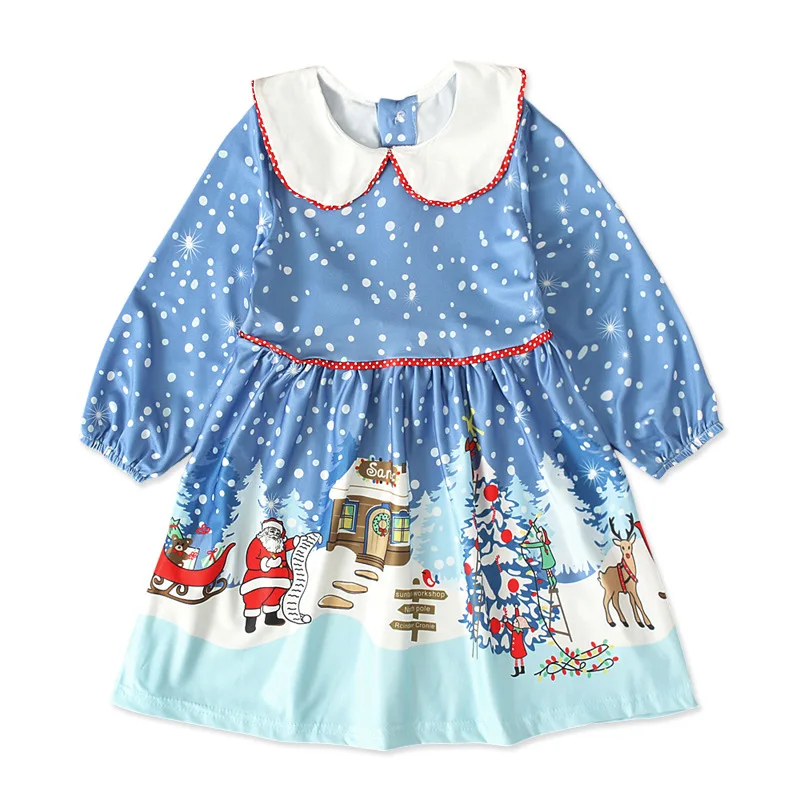 

2403 Christmas Toddler Newborn Kids Baby Girls Clothing Dress Print Cotton Princess Party Long Sleeve Dress Clothes Dress