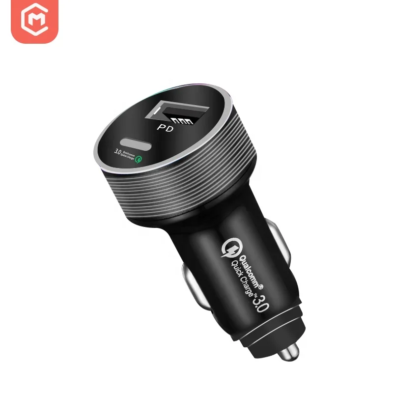 

QC3.0 fast charging Usb c 2-port electric phone Led car charger, Black/white