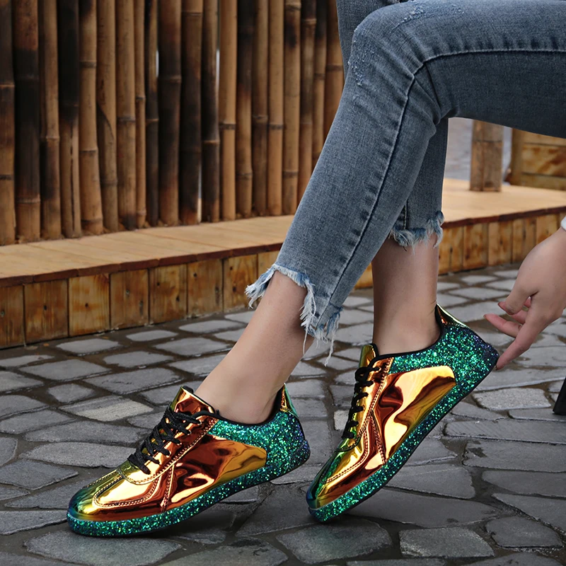 

Women Glitter Sneakers Custom Shoes Zapatillas mujer Women Casual Female Flat Skateboarding shoes Sport Shoes Plus Size 36-41
