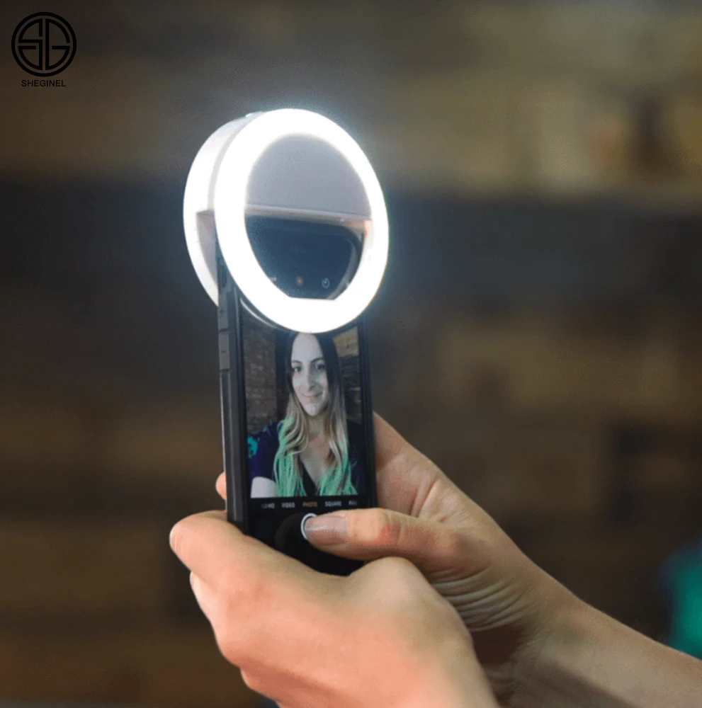 

SHEGINEL Selfie Light Selfie Ring Light Portable Clip-on Selfie Fill Ring Light for Smart Phone Photography, Black, white,pink, green,blue