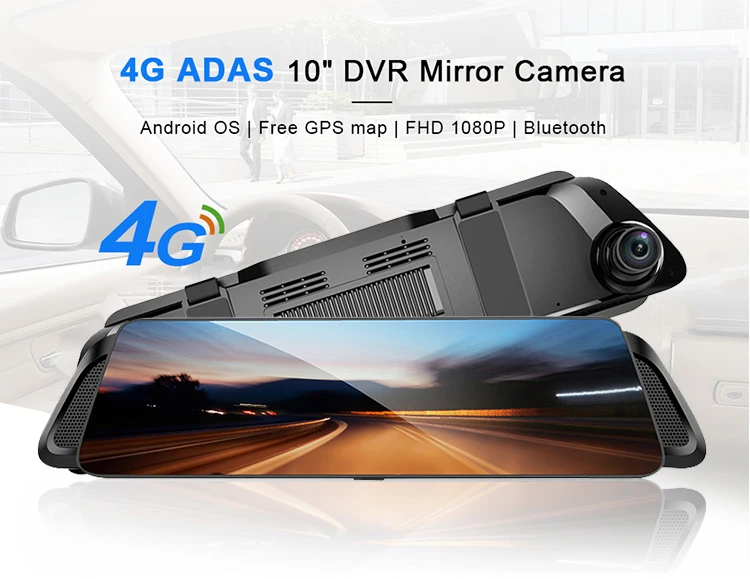 2020 New Product ADAS 4G Car DVR 10" RearView Mirror Camera Full HD 1080P Android GPS driving Video Recorder Dash Cam