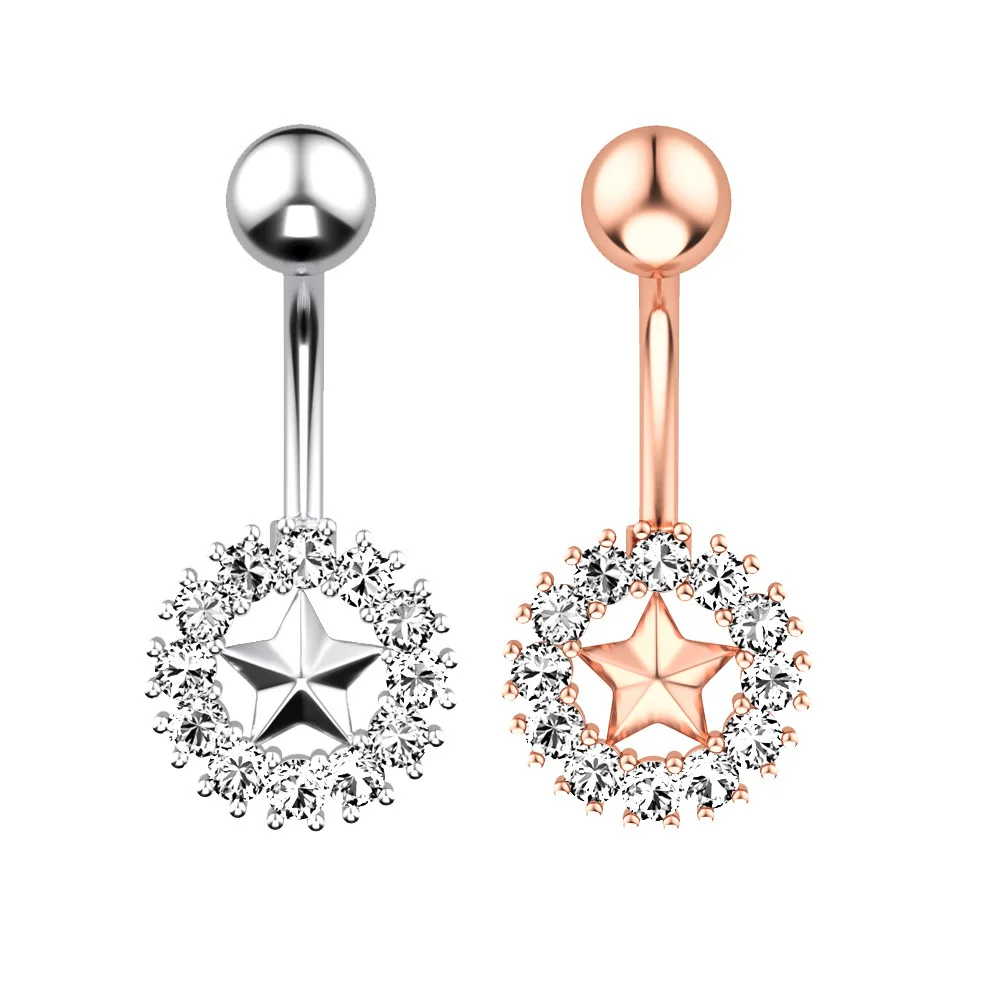 

New Pentagram round zircon Navel Ring Navel nail human body puncture jewelry